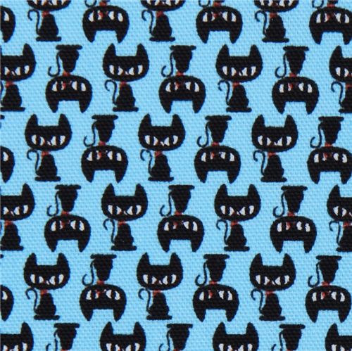 blue kitty Kokka oxford cloth fabric kawaii from Japan 1
