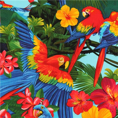 Blue Macaw Parrot Animal Fabric By Timeless Treasures Kawaii Fabric Shop