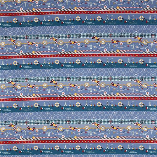 blue maritime Kokka Canvas fabric ship lighthouse 2