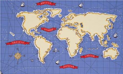 blue maritime nautical map fabric by Michael Miller  2