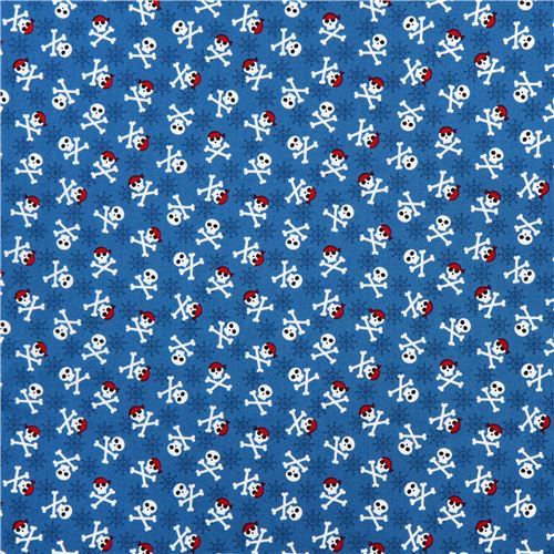 blue maritime skull and crossbones fabric Robert Kaufman 'Fabulous Foxes' 2