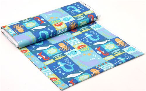 blue monaluna sea animal organic fabric sea life patchwork Fabric by ...