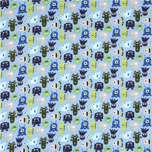 blue monster alien flannel fabric Riley Blake USA 2