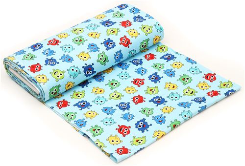 blue monster germ flannel fabric from the USA - modeS4u