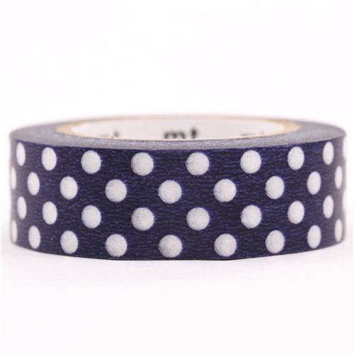 blue mt Washi Masking Tape deco tape with white polka dots Washi