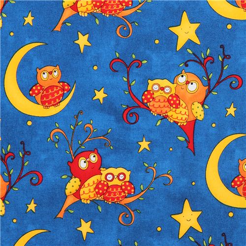 blue night owl tissu pour les enfants Rhyme Time 1