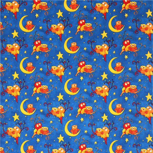 blue night owl tissu pour les enfants Rhyme Time 2