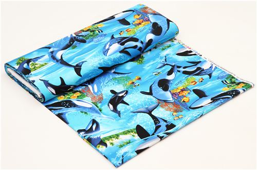 blue orca killer whale animal fabric by Timeless Treasures 3