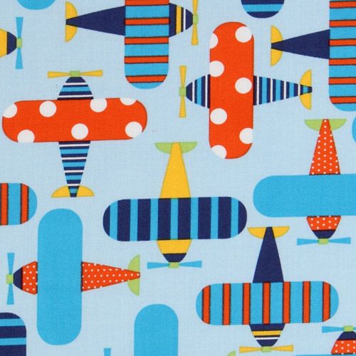 blue organic fabric colourful planes by Robert Kaufman Fabric by Robert ...