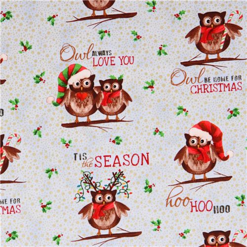 blue owl Christmas glitter fabric Elizabeth's Studio from the USA 1