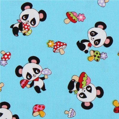 blue panda fabric fly agaric from Japan kawaii Fabric by Cosmo - modes4u