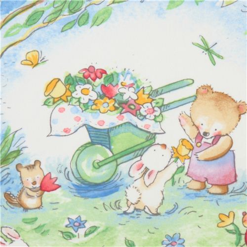 blue panel flannel fabric animals garden Timeless Treasures 1
