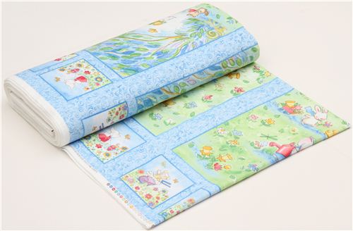 blue panel flannel fabric animals garden Timeless Treasures 4