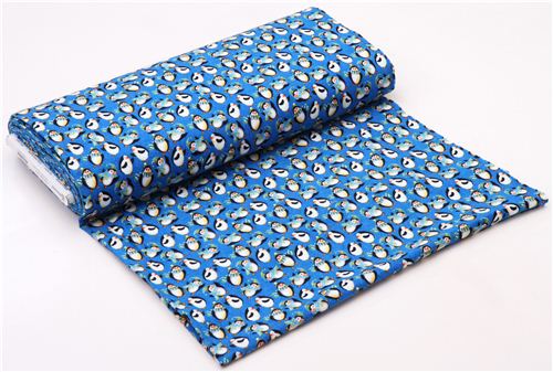 blue penguin animal flannel fabric Clothworks Winter Magic - modeS4u
