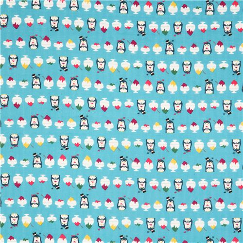blauer Pinguin Double Gauze Stoff mit Eisbecher von Cosmo 2