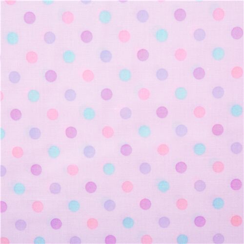 Remnant (49 x 110 cm) - blue pink purple grid polka dots on pale purple ...