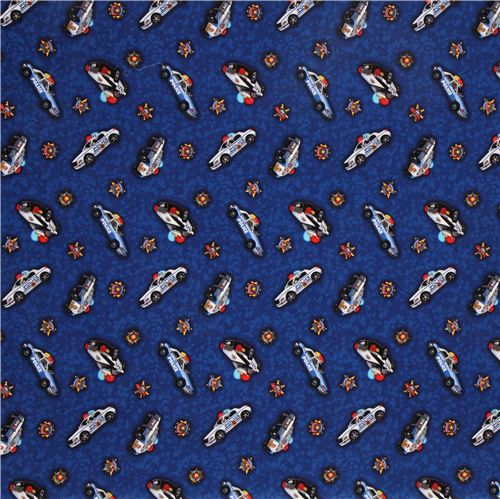 blue police car fabric for boys by Timeless Treasures 2