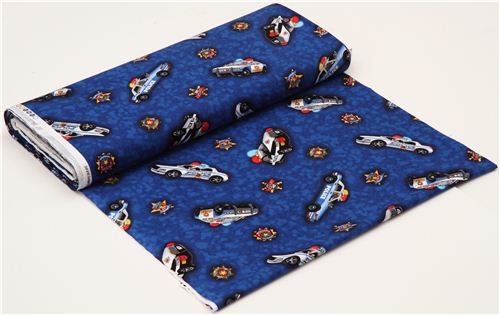 blue police car fabric for boys by Timeless Treasures 3