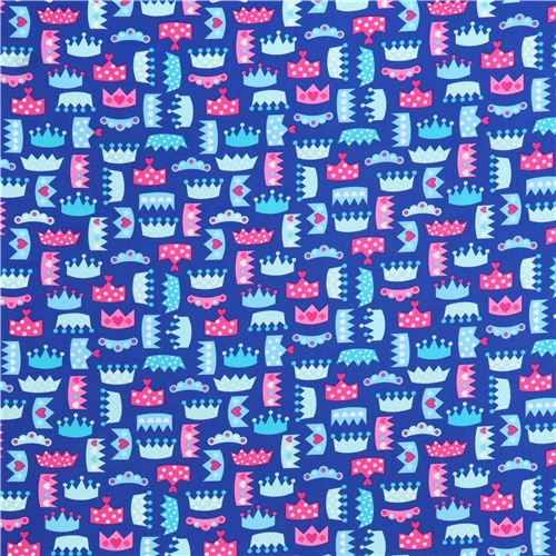 blue princess crown coronet fabric Crystal by Robert Kaufman USA 3