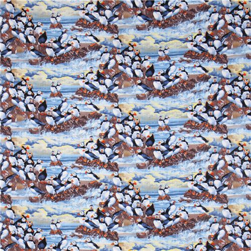 blue puffin bird animal fabric by Timeless Treasures 2