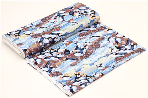 blue puffin bird animal fabric by Timeless Treasures 3
