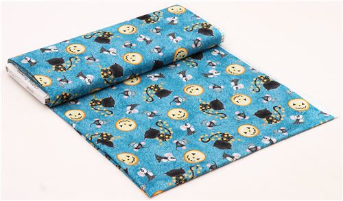 blue pumpkin mouse tissu d'Halloween Charmed by Quilting Treasures 3