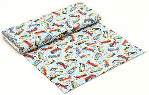 blauer Retro Auto Pin up Stoff von Robert Kaufman USA 3