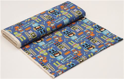 blue robot canvas Kokka fabric for boys 3