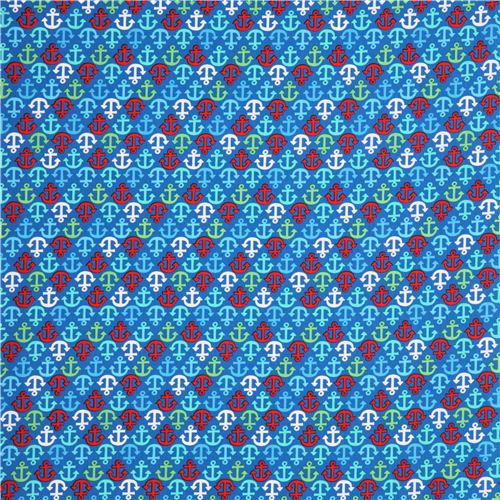 blue sailor anchor fabric pink turquoise Timeless Treasures Fabric by ...