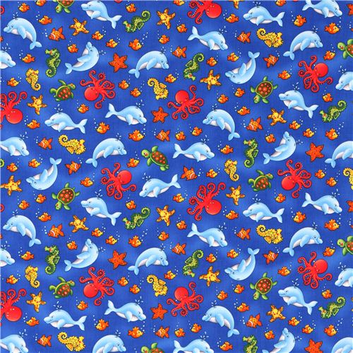 blue sea animal fabric by Timeless Treasures Ark Party - modeS4u