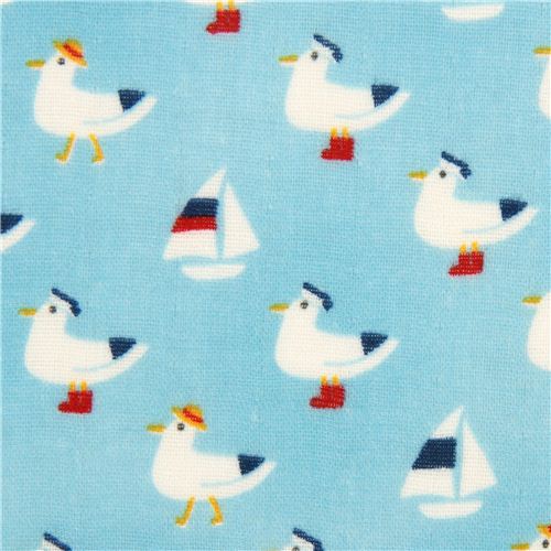 blue seagull double gauze fabric sailing boat Cosmo Fabric by Cosmo ...