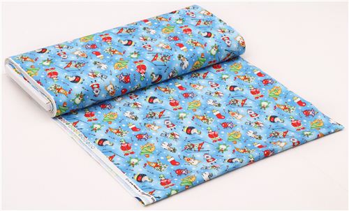 blue ski cat Christmas animal fabric Elizabeth's Studio from the USA 3