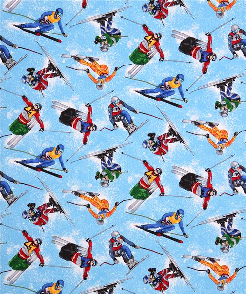 blauer Skifahrer Freeskier Stoff von Timeless Treasures USA 4