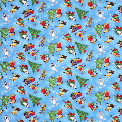 blue snowboard dogs Christmas animal fabric Elizabeth's Studio from the ...