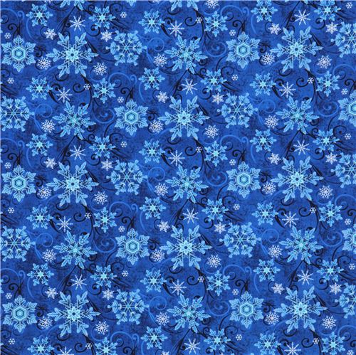 blauer Schneeflocken Eiskristall Muster Weihnachts Stoff 3