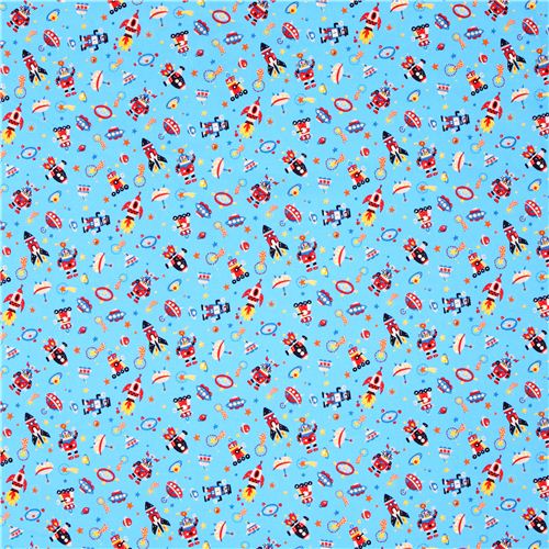 blue space robot spaceship oxford fabric Kokka Japan Fabric by Kokka ...