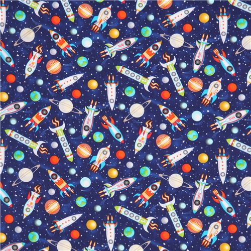 blue spaceship planet fabric Timeless Treasures from the USA Fabric by ...