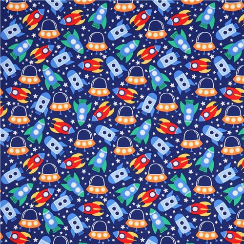 blue spaceship space fabric Michael Miller Space Station 2
