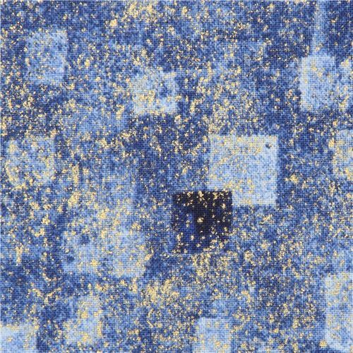 Blauer Stoff mit Rechtecken und Gold von Robert Kaufman Stoff