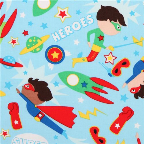 sky blue superhero boys comic fabric Timeless Treasures Fabric by ...