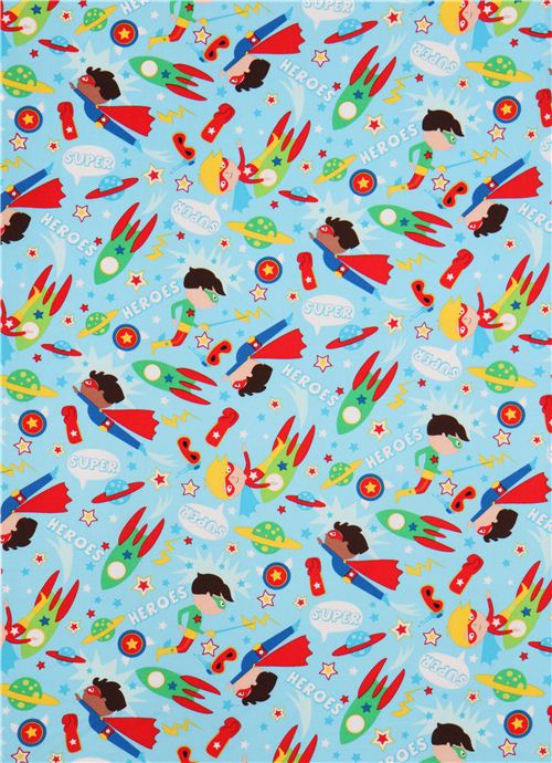 sky blue superhero boys comic fabric Timeless Treasures Fabric by ...