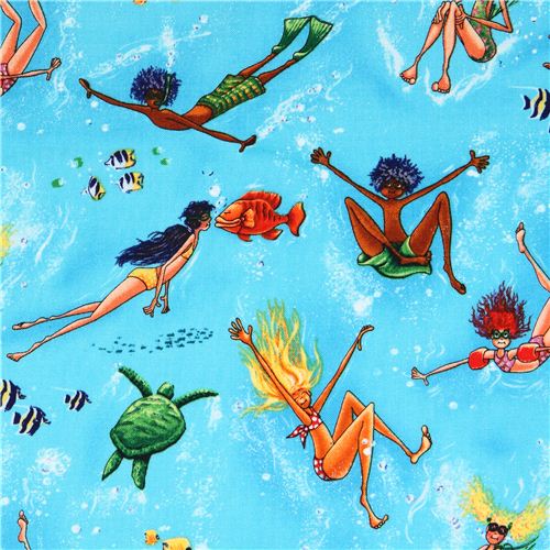 blue swimming diving summer fabric Summertime Elizabeth's Studio from
