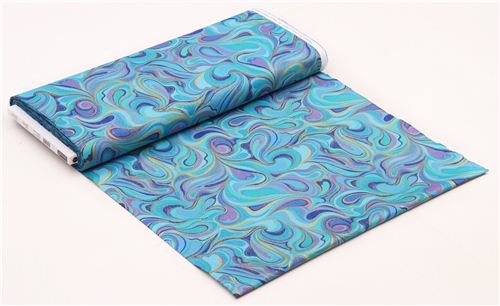 blue swirl marbling fabric Timeless Treasures Palazzo Gold - modeS4u