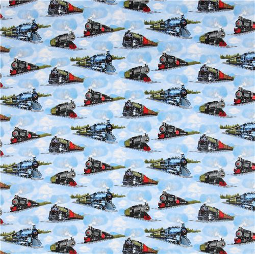 blauer Lokomotiven Stoff von Timeless Treasures 2