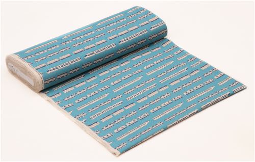 blue train transport Canvas fabric Kokka Japan 3
