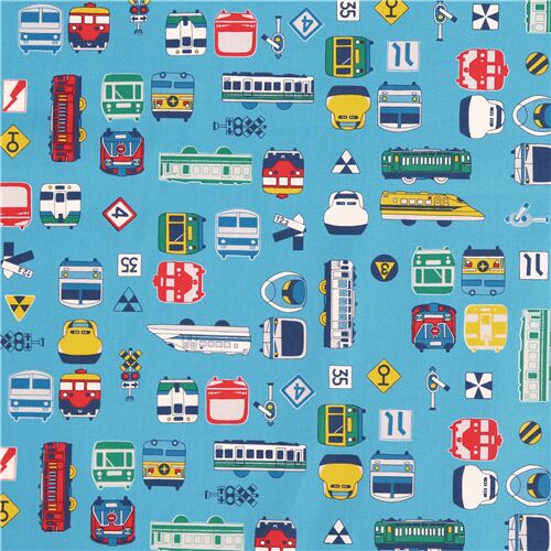 Blau Transport Shinkansen Bus Japanischer Baumwollstoff Oxford Canvas Stoff