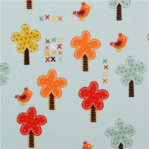 blauer Baum Vogel Stoff von Riley Blake Giraffe Crossing 1