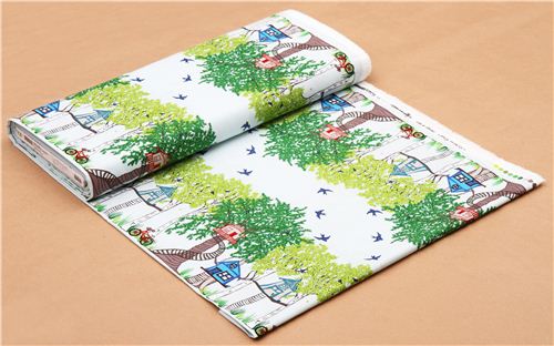 blue tree house children fabric Robert Kaufman Ashton Road Fabric by ...