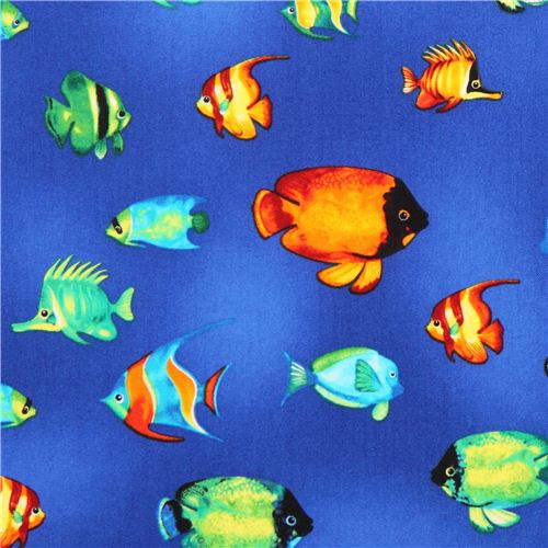 blue tropical fish fabric Robert Kaufman Tropical Reef Fabric by Robert ...