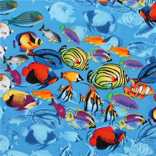 blue tropical fish fabric by Timeless Treasures USA Fabric by